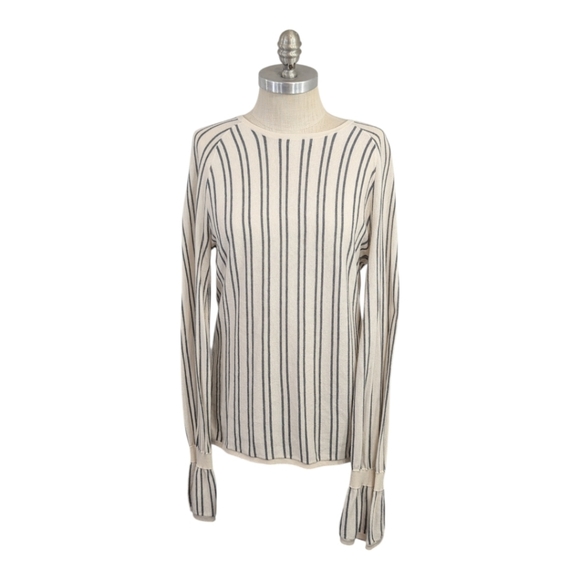 hinge Sweaters - Hinge Cream Stripe Sweater with Tie Back - Medium